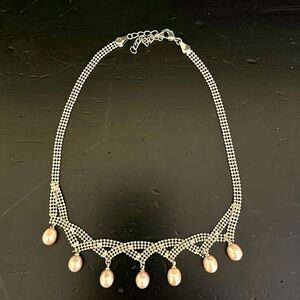 Necklace with delicate beading and champagne fresh water pearls